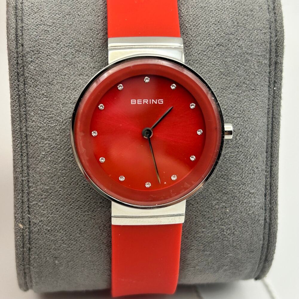 BERING Classic 10129-503 Women’s Watch Red Silicon Band Working New Battery